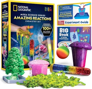 NATIONAL GEOGRAPHIC Amazing Chemistry Set - Chemistry Kit with 100  Science Experiments Including Crystal Growing and Reactions, Science Kit for Kids, STEM Gift for Boys and Girls (Amazon Exclusive)