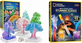 NATIONAL GEOGRAPHIC Craft Kits for Kids - Crystal Growing Kit, Grow 6 Crystal Trees in Just 6 Hours, Educational & Stunning Chemistry Set - Mega Science Kit with 45 Easy Experiments- Make a Volcano