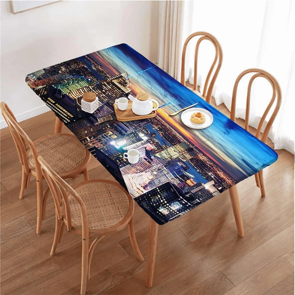 Navy Blue Gray Elastic Edged Table Covers New York City Empire State for Dining Tables,Buffet Parties and Camping Cityscape Fits up 5 Foot Tables