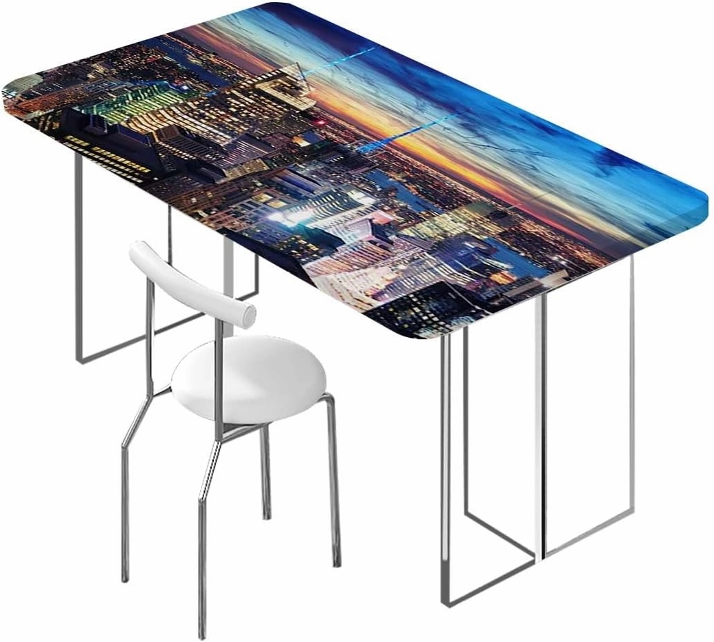 Navy Blue Gray Elastic Edged Table Covers New York City Empire State for Dining Tables,Buffet Parties and Camping Cityscape Fits up 5 Foot Tables