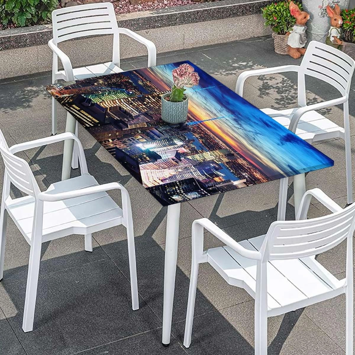 Navy Blue Gray Elastic Edged Table Covers New York City Empire State for Dining Tables,Buffet Parties and Camping Cityscape Fits up 5 Foot Tables