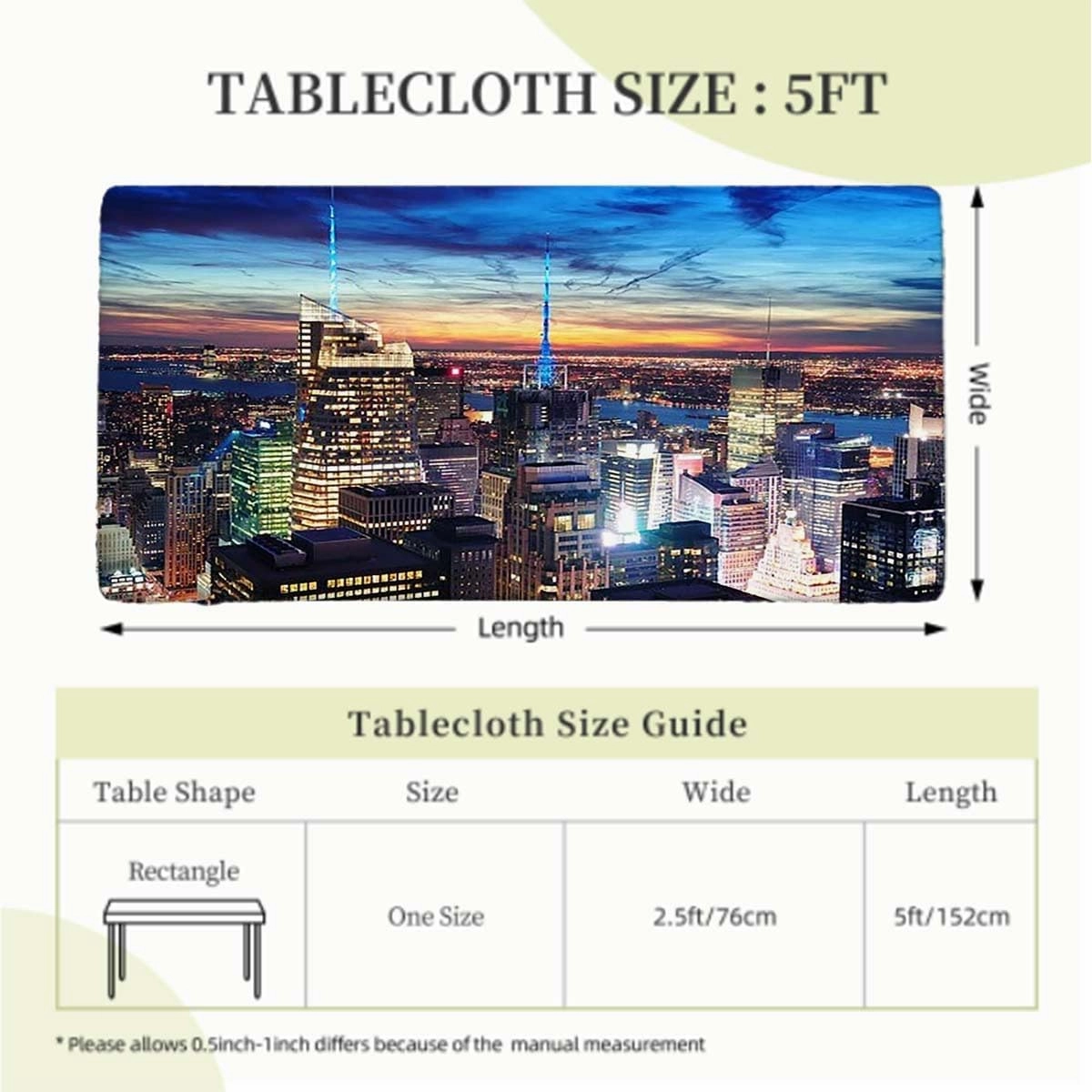 Navy Blue Gray Elastic Edged Table Covers New York City Empire State for Dining Tables,Buffet Parties and Camping Cityscape Fits up 5 Foot Tables