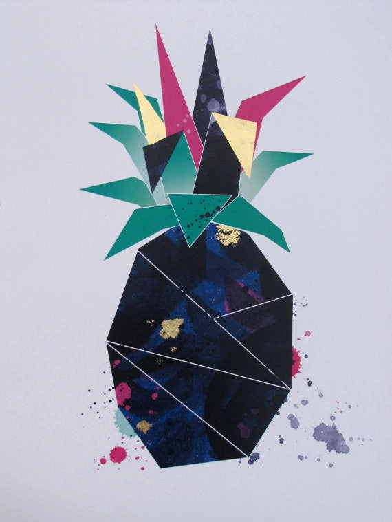 Navy, Fuchsia and Gold Leaf Pineapple