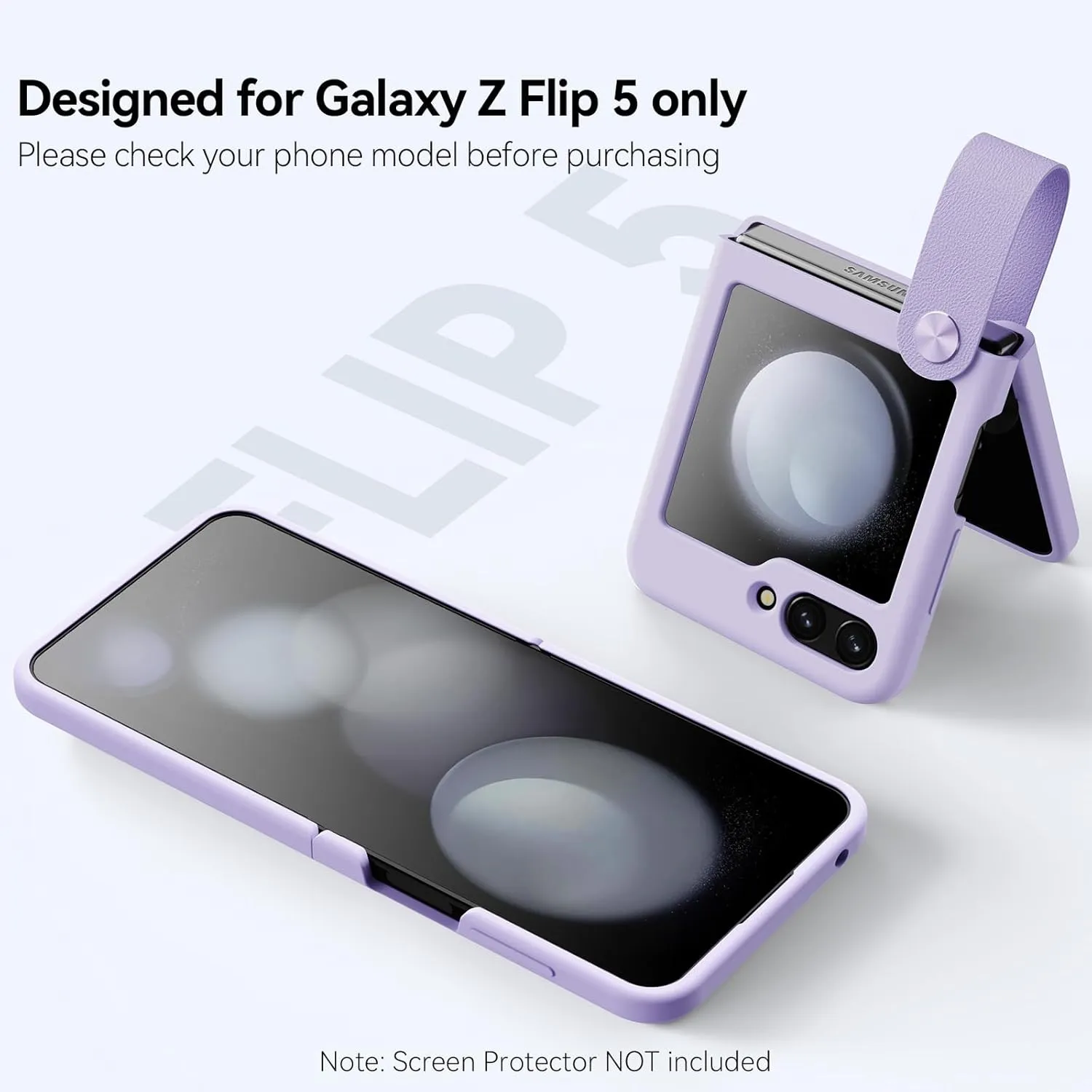 Nillkin for Samsung Galaxy Z Flip 5 Case with Finger Strap, Z Flip 5 Silicone with [Secure Finger Grip], [Stand Horizontal], Stylish Cute Phone Case for Women Girl, Purple