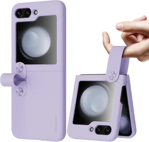 Nillkin for Samsung Galaxy Z Flip 5 Case with Finger Strap, Z Flip 5 Silicone with [Secure Finger Grip], [Stand Horizontal], Stylish Cute Phone Case for Women Girl, Purple