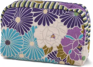 NOREN Small Makeup Bag (Retro Flower Purple), Made in Japan Japanese Kimono Desigh,Zipper Cosmetic Travel Toiletry Pouch for Women Girls