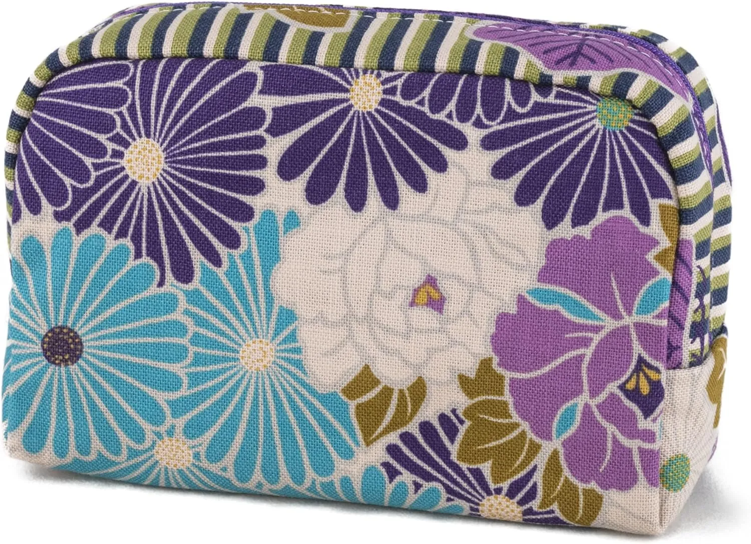 NOREN Small Makeup Bag (Retro Flower Purple), Made in Japan Japanese Kimono Desigh,Zipper Cosmetic Travel Toiletry Pouch for Women Girls