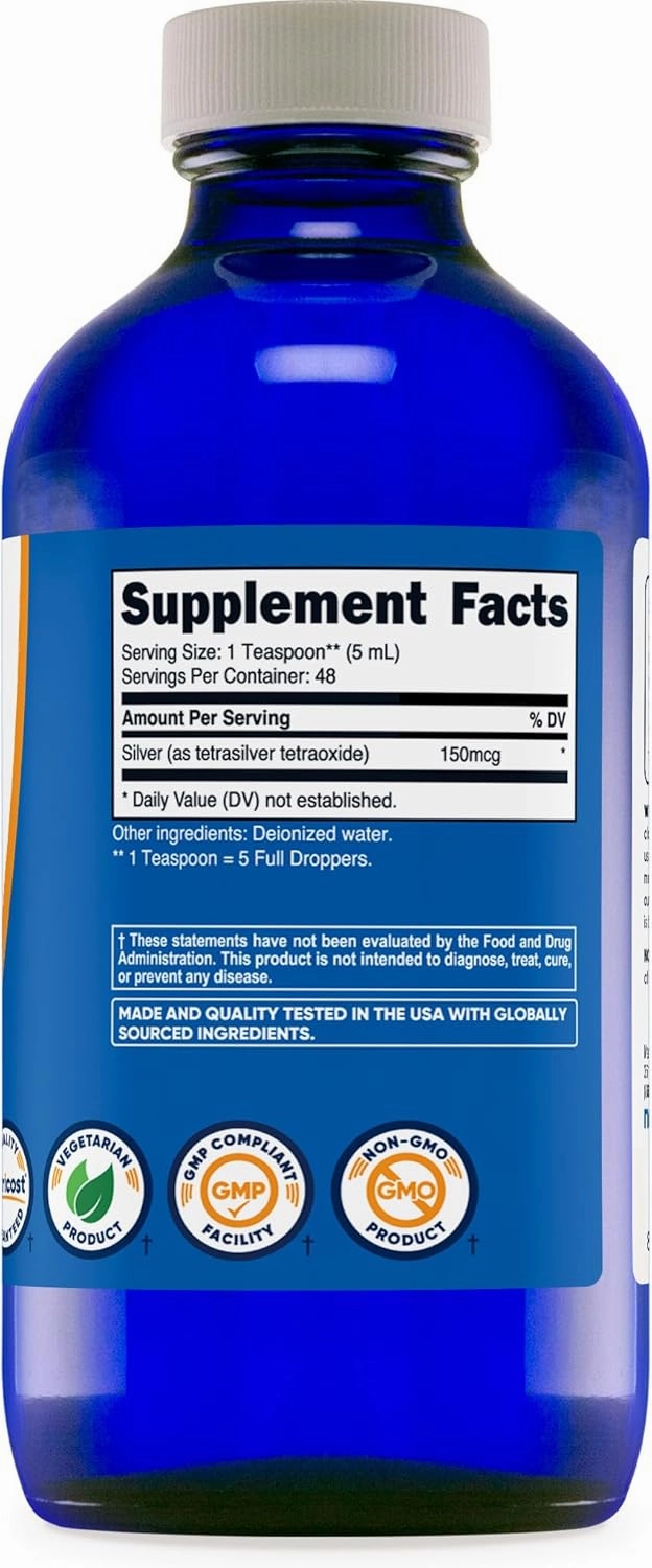 Nutricost Colloidal Silver 8oz 150mcg - Cobalt Blue Glass Bottles, Bio-Active Colloidal Silver