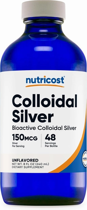Nutricost Colloidal Silver 8oz 150mcg - Cobalt Blue Glass Bottles, Bio-Active Colloidal Silver