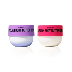 Nutrius Brazilian Body Butter Cream Berry & Botanical Bliss Twin - Ultimate Hydration, Radiant Glow Infused with Acai, Mango, Cocoa, Cupuacu, Vitamin C, Plant Collagen & Squalene - Pack - 2 x 6 OZ Jar