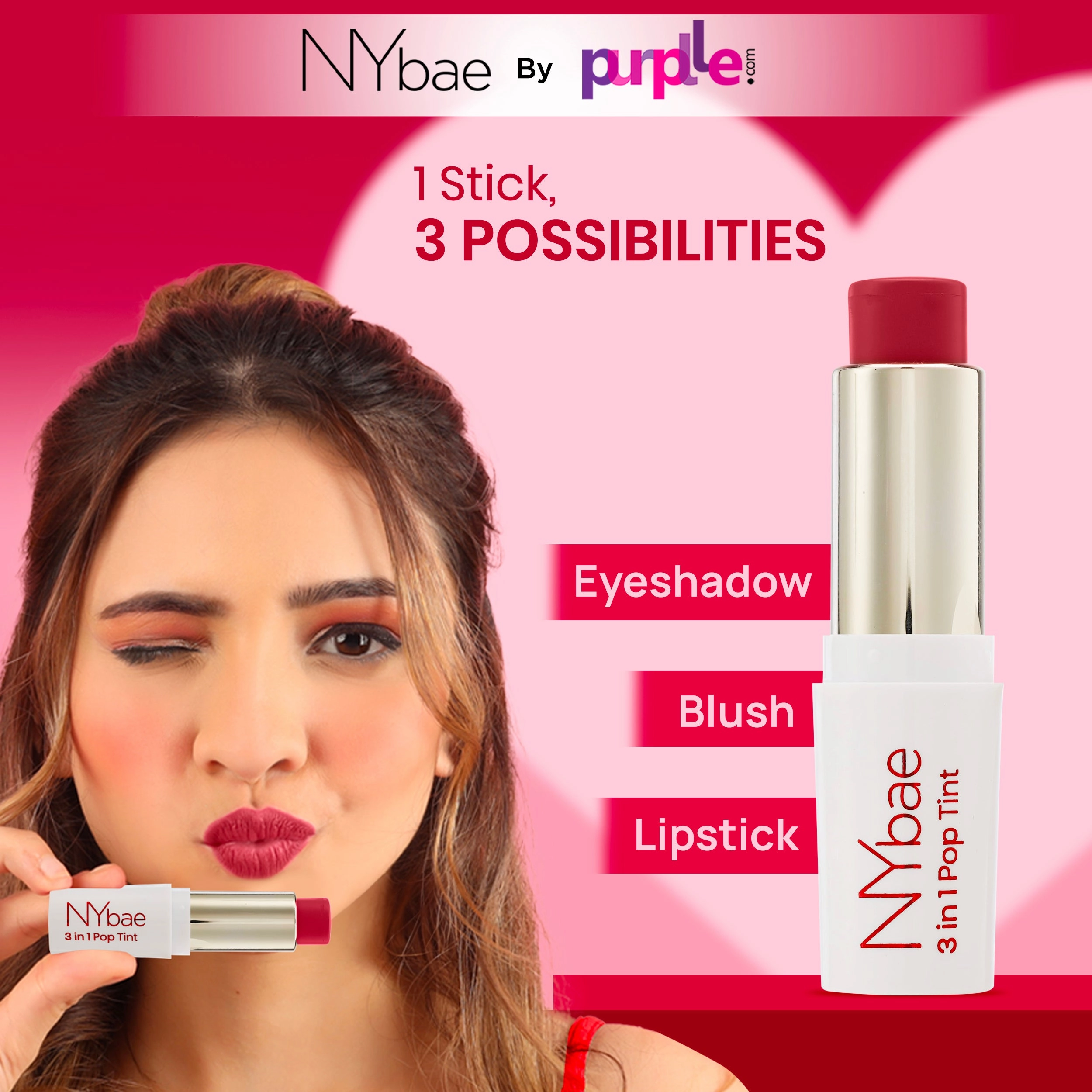 NY Bae 3 in 1 Pop Tint | Eyeshadow | Blush | Lip & Cheek Tint | Korean Beauty | Dewy Finish | K- beauty | Lipstick | Lip Balm - Berry Blush 01 (4.5g)