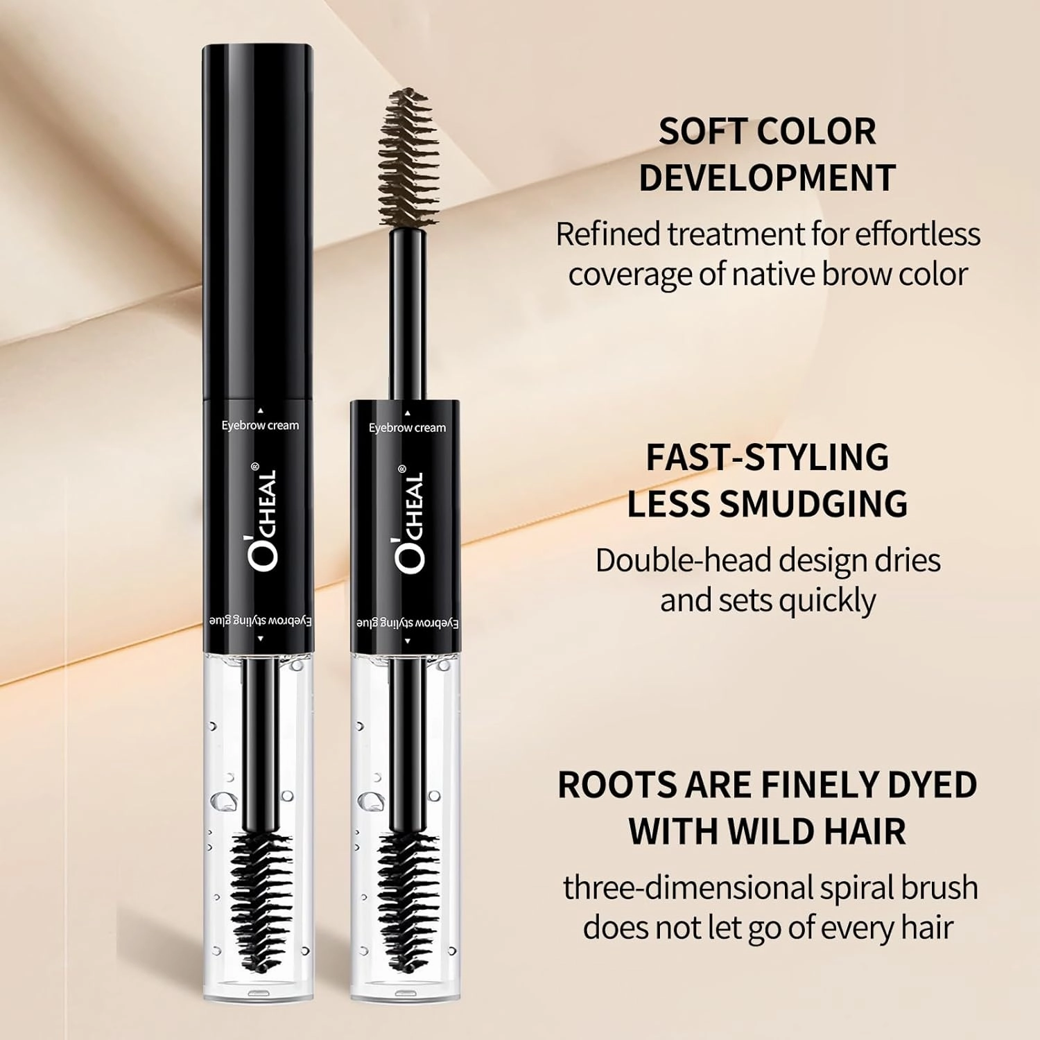 O'CHEAL Double-Ended Eyebrow Tint & Fixer Brow Gel,Water Resistant, Quick-Drying, Smudge-Proof, 24HR Long-Lasting Hold, Vegan & Cruelty-Free (01# LIGHT BROWN)