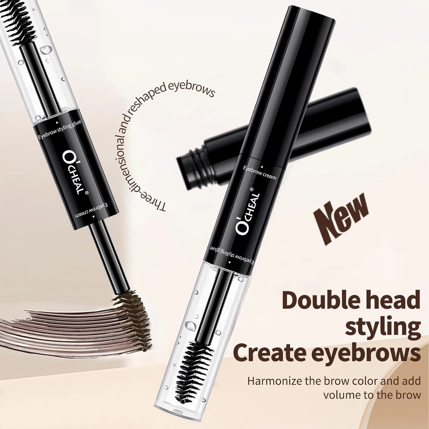 O'CHEAL Double-Ended Eyebrow Tint & Fixer Brow Gel,Water Resistant, Quick-Drying, Smudge-Proof, 24HR Long-Lasting Hold, Vegan & Cruelty-Free (01# LIGHT BROWN)