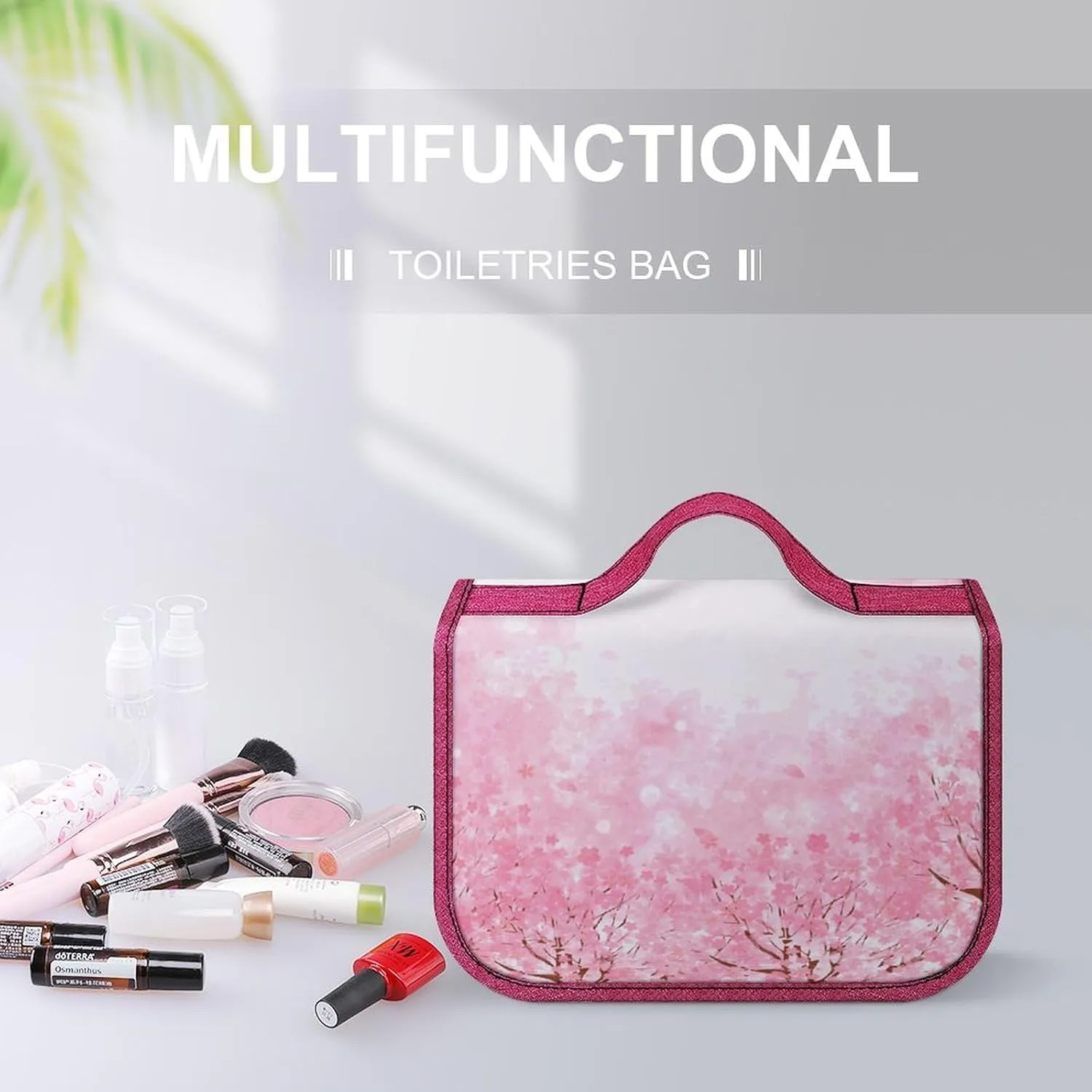 Ocean Themed,Toiletry Bag Travel Bag with Hanging Hook,Coral Seaweed,Water-resistant Makeup Cosmetic Bag Travel Organizer for Accessories,Full-size Container,Blue And White