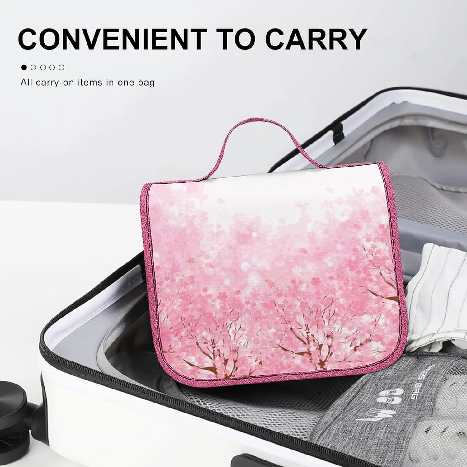 Ocean Themed,Toiletry Bag Travel Bag with Hanging Hook,Coral Seaweed,Water-resistant Makeup Cosmetic Bag Travel Organizer for Accessories,Full-size Container,Blue And White