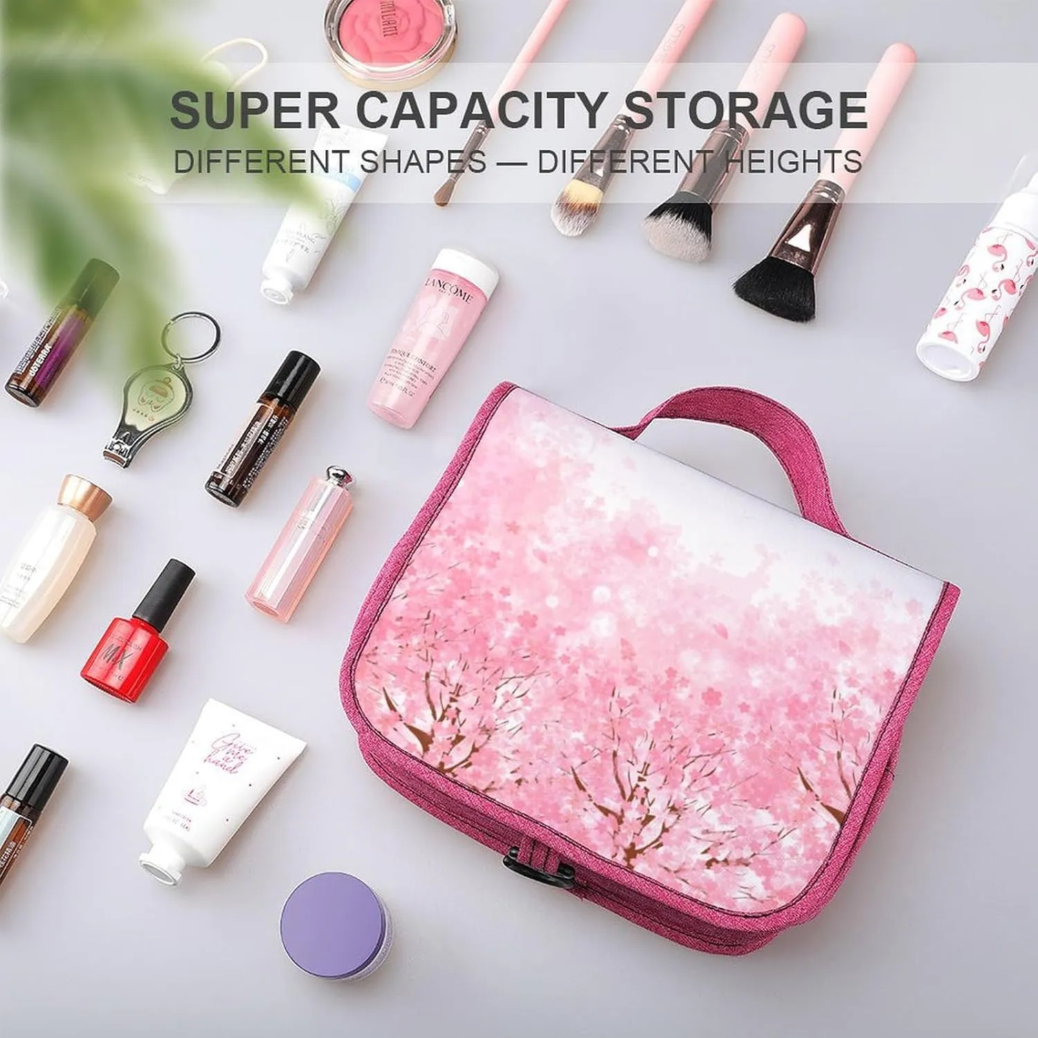 Ocean Themed,Toiletry Bag Travel Bag with Hanging Hook,Coral Seaweed,Water-resistant Makeup Cosmetic Bag Travel Organizer for Accessories,Full-size Container,Blue And White