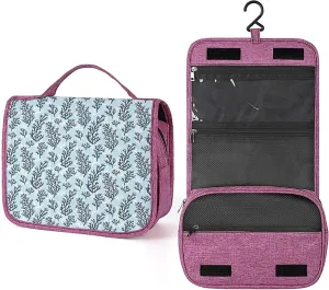 Ocean Themed,Toiletry Bag Travel Bag with Hanging Hook,Coral Seaweed,Water-resistant Makeup Cosmetic Bag Travel Organizer for Accessories,Full-size Container,Blue And White