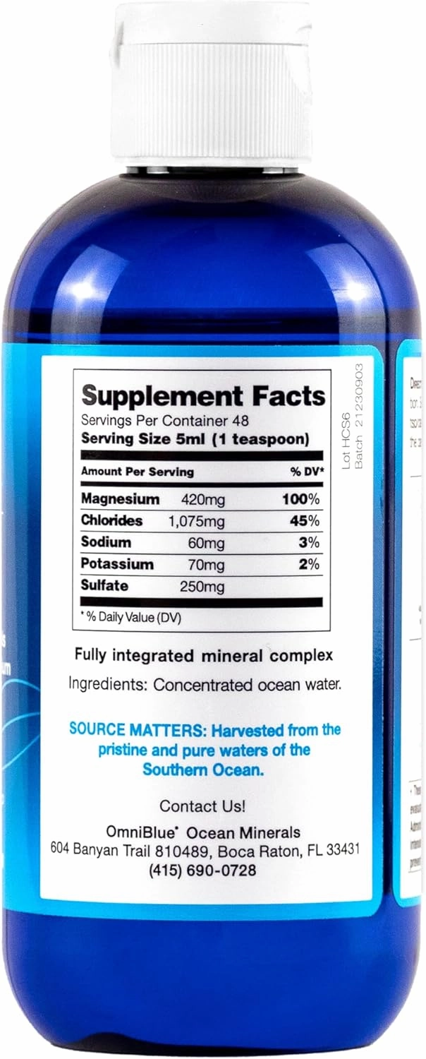 Ocean Minerals Liquid Magnesium (420mg) & 70  Trace Minerals | Natural Remineralization for Muscle Wellness, Deep Sleep, Smooth Digestion, Heart Function | 8oz Bottle