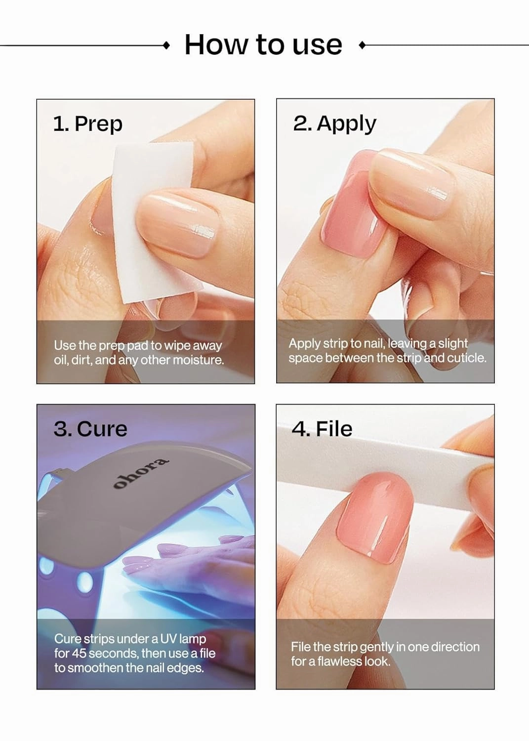 ohora Semi Cured Gel Nail Strips (N Waterbomb) - Blue, Glitter, Works with Any UV/LED Lamps, Salon-Quality, Long Lasting, Easy to Apply & Remove - Includes 2 Prep Pads, Nail File & Wooden Stick