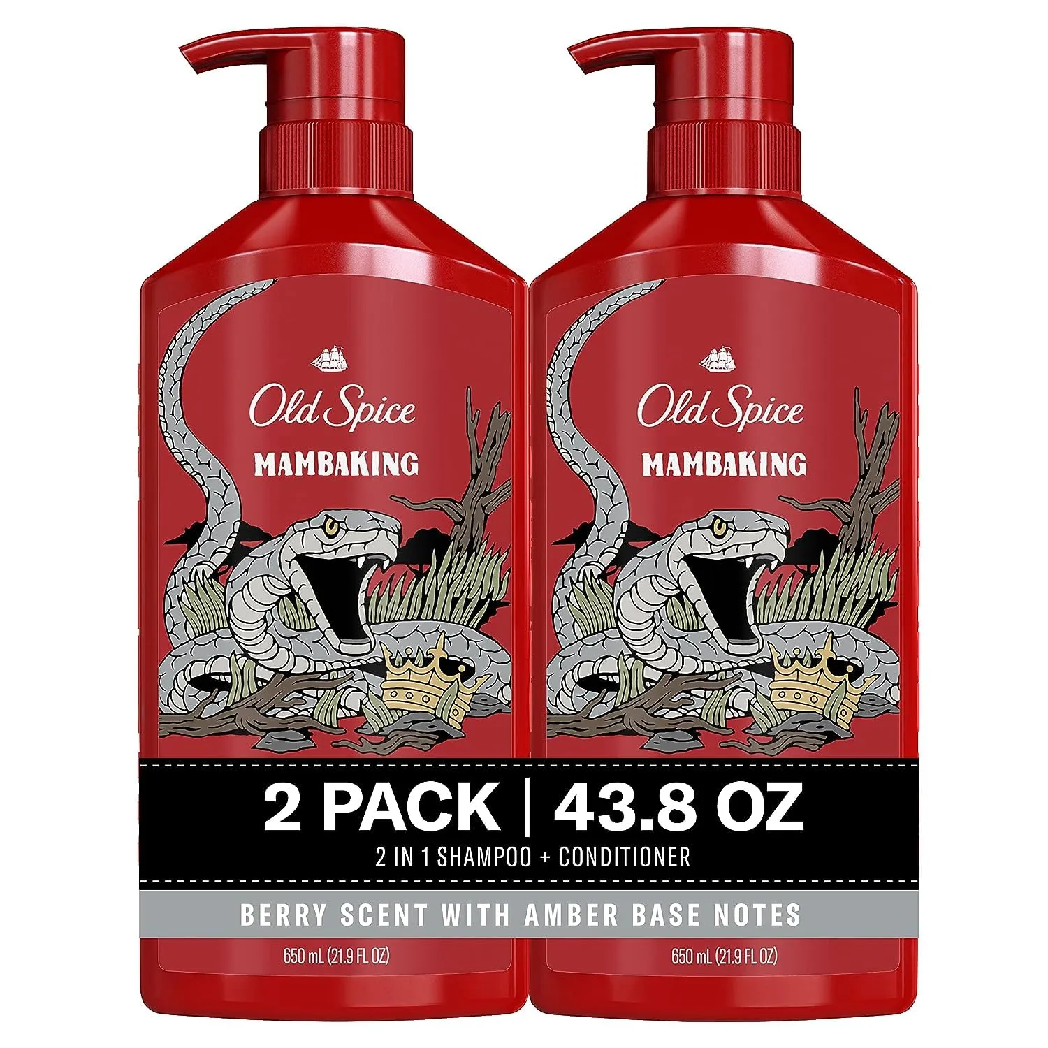 Old Spice MambaKing 2-in-1 Shampoo and Conditioner Set for Men, Healthier, Fuller, More Moisturized Looking Hair, 21.9 Fl Oz Each, Twin Pack
