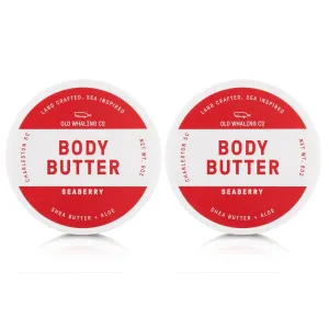 Old Whaling Co Seaberry Body Butter 2 Pack – Soothing Cream with Shea Butter, Aloe and Sunflower Oil – Raspberry, Orange, Plum and Vanilla Scent, 8 oz Jars, Set of 2