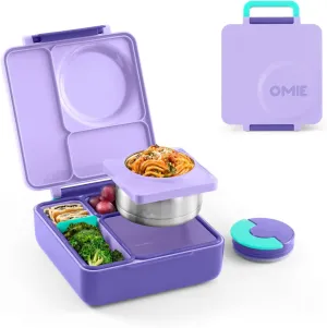 OmieBox Bento Box for Kids - Insulated Bento Lunch Box with Leak Proof Thermos Food Jar - 3 Compartments, Two Temperature Zones - (Purple Plum) (Single)