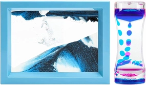 Oneshow Moving Sand Art Picture and Liquid Motion Bubbler for Sensory Play Calm Stress Relief Fidget Activity for Children Kid Adult Home Office Desk Decor Birthday, Blue