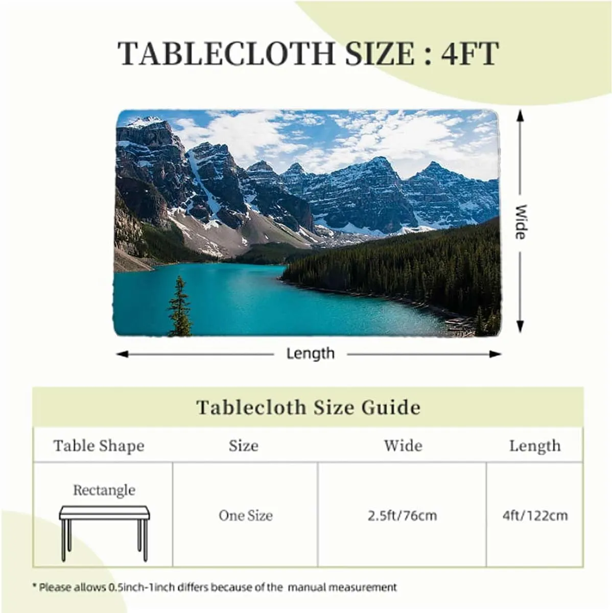 OOzie Aqua Blue Fitted Tablecloth Surrounded by High Peaks and Trees Picture Elastic Edged Table Cover for Indoor Outdoor Patio Picnic Lake Fits up 4 Foot Tables