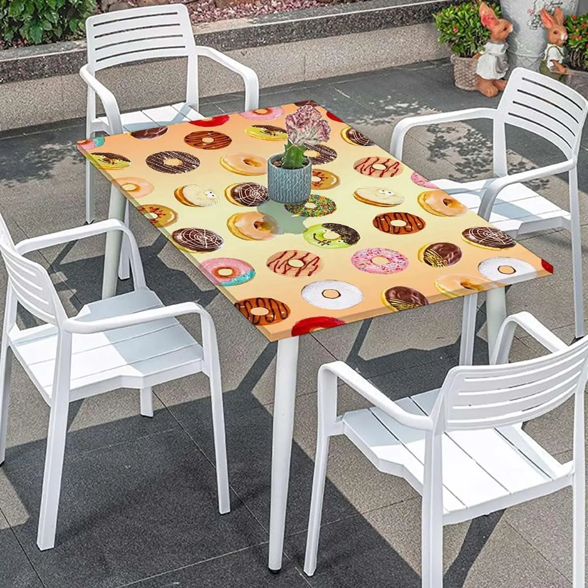 OOzie Coral Cream Elastic Tablecloth Breakfast Fast Food Dessert Donuts Art Waterproof Elastic Fitted Table Covers,Camping, Indoor, Outdoor Food Decor Fits up 5 Foot Tables