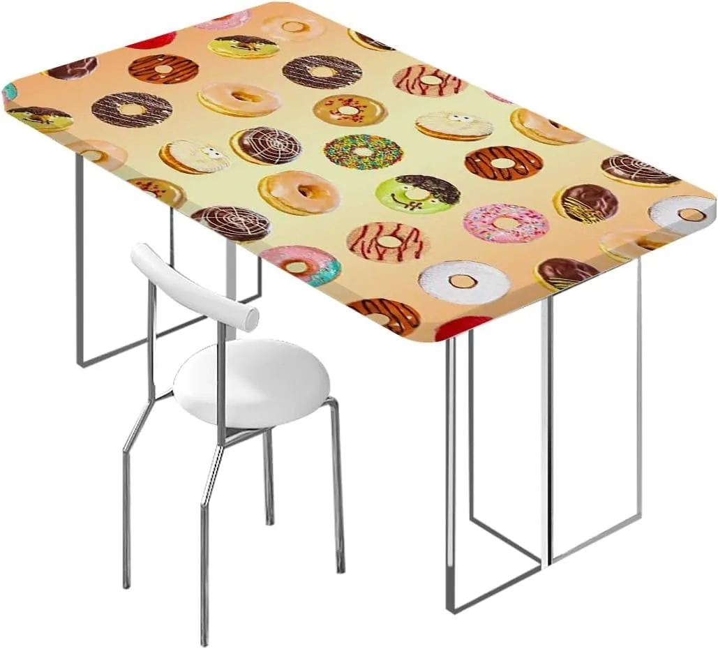OOzie Coral Cream Elastic Tablecloth Breakfast Fast Food Dessert Donuts Art Waterproof Elastic Fitted Table Covers,Camping, Indoor, Outdoor Food Decor Fits up 5 Foot Tables