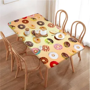OOzie Coral Cream Elastic Tablecloth Breakfast Fast Food Dessert Donuts Art Waterproof Elastic Fitted Table Covers,Camping, Indoor, Outdoor Food Decor Fits up 5 Foot Tables