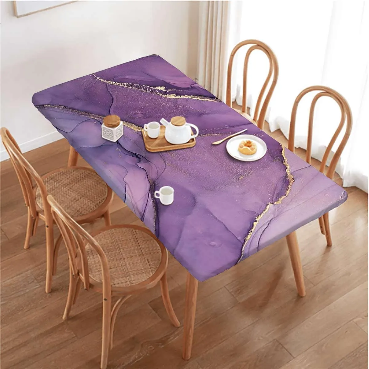 OOzie Multicolor Elastic Tablecloth Cloudy Hazy Crack Lines Rectangle Table Cover for Outdoor Picnic Camping Parties Blue Purple Marble Fits up 4 Foot Tables