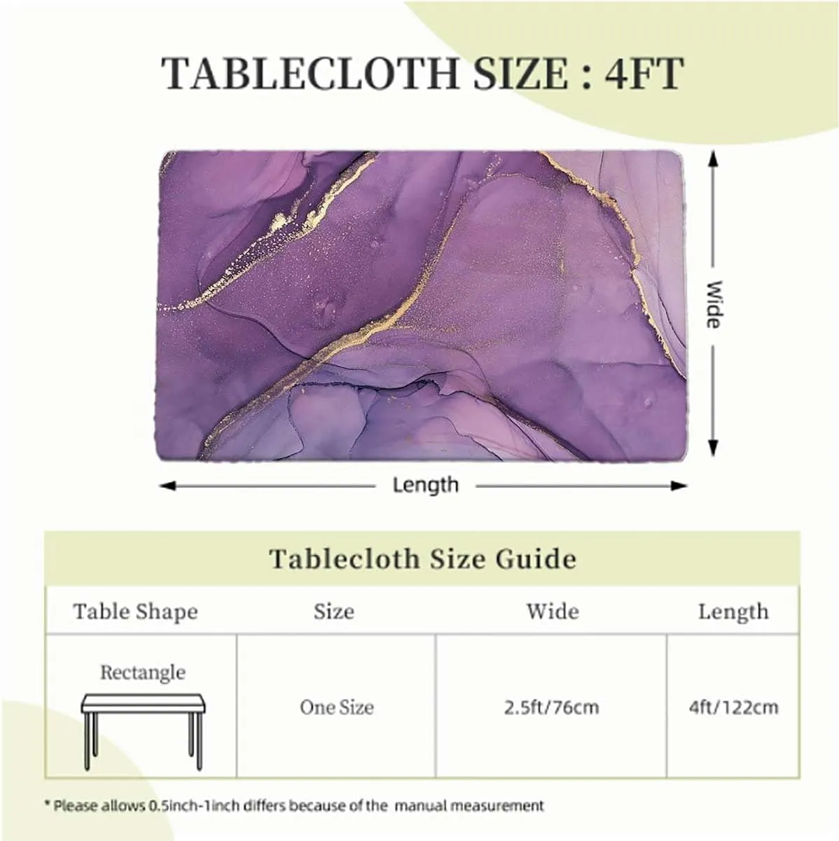 OOzie Multicolor Elastic Tablecloth Cloudy Hazy Crack Lines Rectangle Table Cover for Outdoor Picnic Camping Parties Blue Purple Marble Fits up 4 Foot Tables