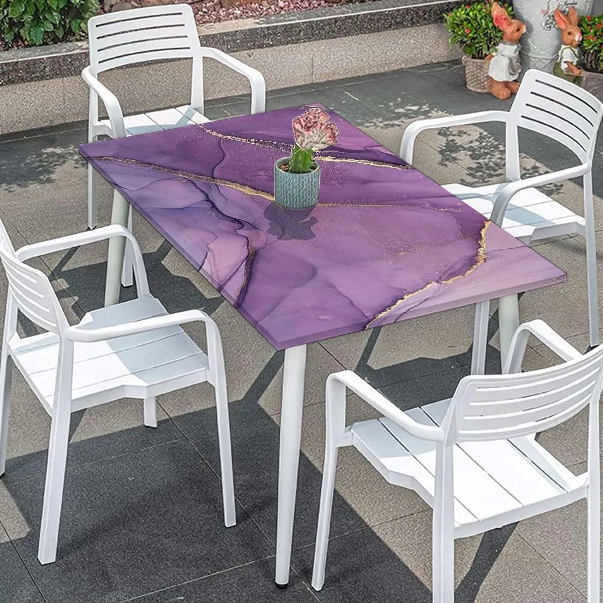 OOzie Multicolor Elastic Tablecloth Cloudy Hazy Crack Lines Rectangle Table Cover for Outdoor Picnic Camping Parties Blue Purple Marble Fits up 4 Foot Tables