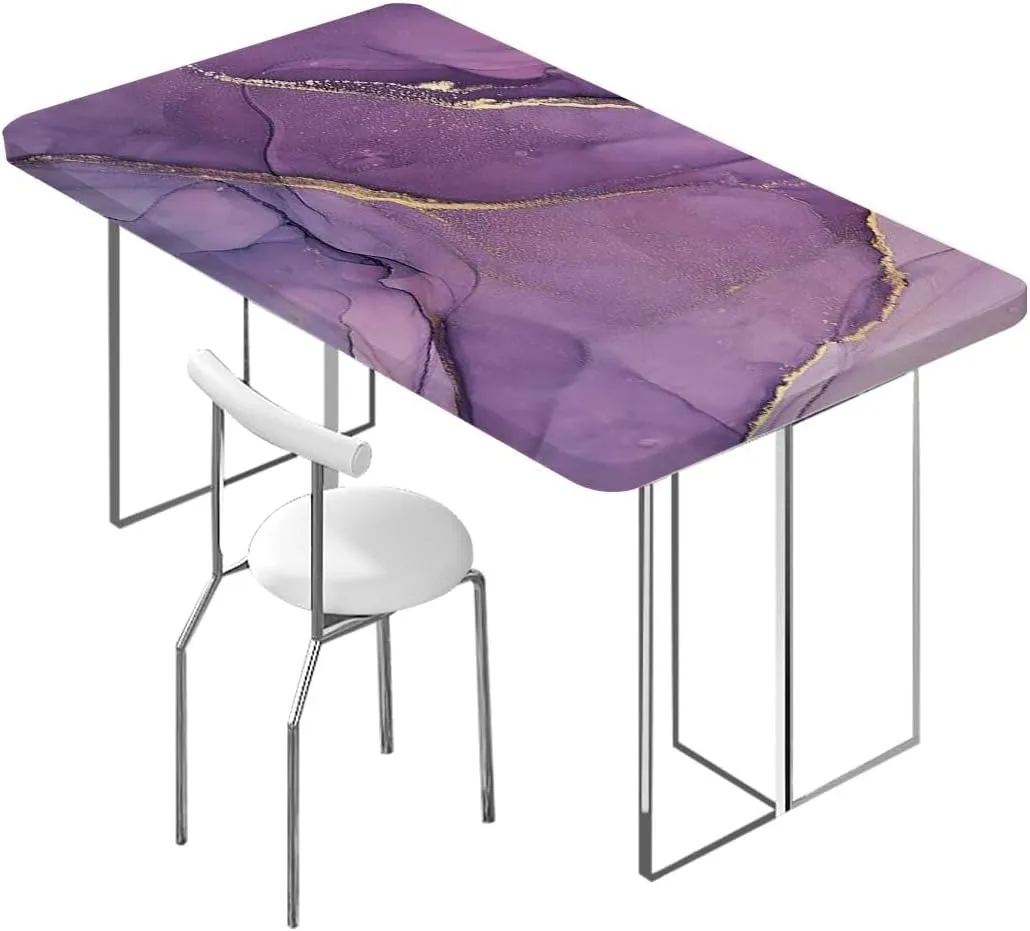 OOzie Multicolor Elastic Tablecloth Cloudy Hazy Crack Lines Rectangle Table Cover for Outdoor Picnic Camping Parties Blue Purple Marble Fits up 4 Foot Tables