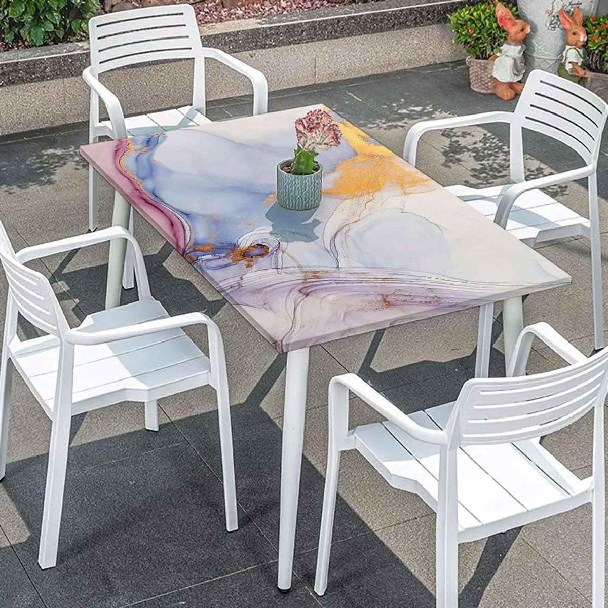 OOzie Multicolor Fitted Tablecloth for Rectangle Table Cloudy Hazy Crack Lines Waterproof Elastic Fitted Table Covers,Camping, Indoor, Outdoor Blue Purple Marble Fits up 5 Foot Tables