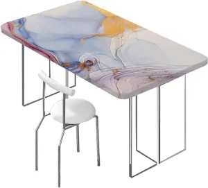 OOzie Multicolor Fitted Tablecloth for Rectangle Table Cloudy Hazy Crack Lines Waterproof Elastic Fitted Table Covers,Camping, Indoor, Outdoor Blue Purple Marble Fits up 5 Foot Tables