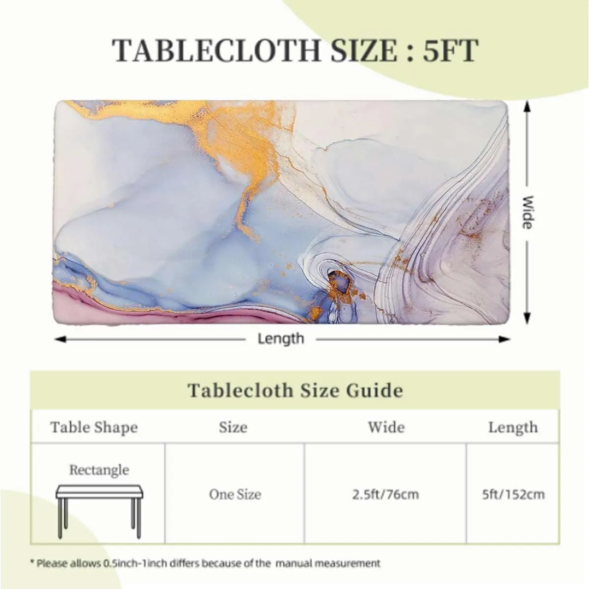 OOzie Multicolor Fitted Tablecloth for Rectangle Table Cloudy Hazy Crack Lines Waterproof Elastic Fitted Table Covers,Camping, Indoor, Outdoor Blue Purple Marble Fits up 5 Foot Tables