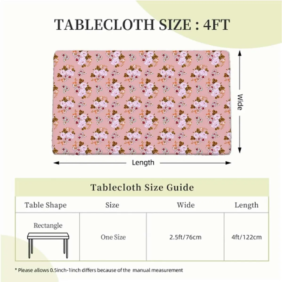 OOzie Pink Purple Fitted Tablecloth for Rectangle Table Modern Romantic Floral Design Waterproof Wipeable Table Cloth Protector Abstract Fits up 4 Foot Tables
