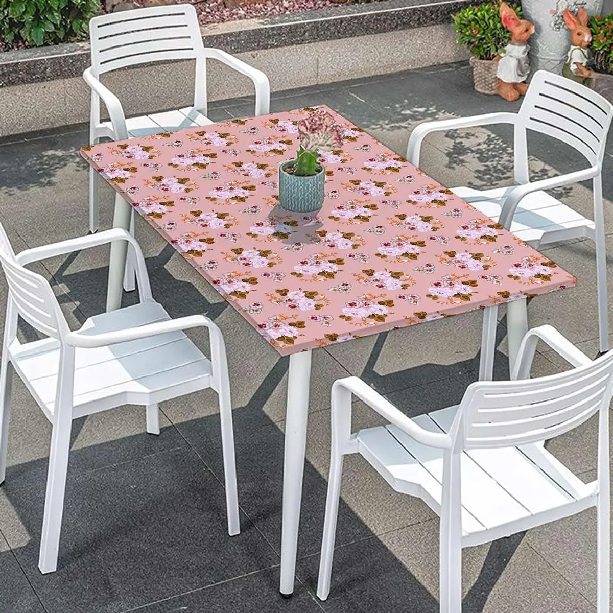 OOzie Pink Purple Fitted Tablecloth for Rectangle Table Modern Romantic Floral Design Waterproof Wipeable Table Cloth Protector Abstract Fits up 4 Foot Tables