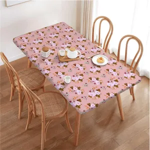 OOzie Pink Purple Fitted Tablecloth for Rectangle Table Modern Romantic Floral Design Waterproof Wipeable Table Cloth Protector Abstract Fits up 4 Foot Tables