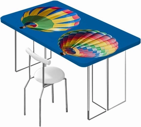 OOzie Blue Fitted Table Cover for Square Tables Nostalgic Hot Air Balloons in Sky Flying Journey Waterproof Wipeable Table Covers for Indoor, Outdoor Colorful Fits up 5 Foot Tables