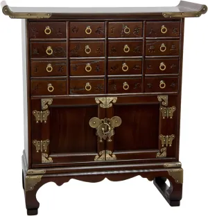 Oriental Furniture Korean Antique Style 16 Drawer Medicine Chest, Brown