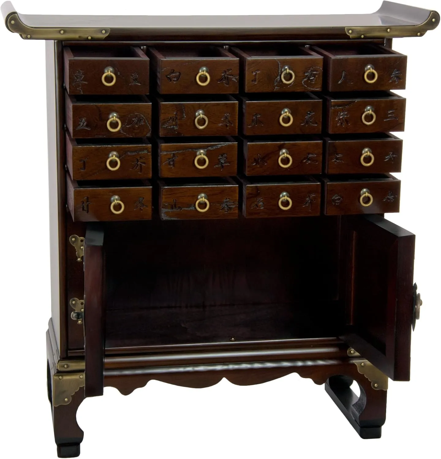 Oriental Furniture Korean Antique Style 16 Drawer Medicine Chest, Brown