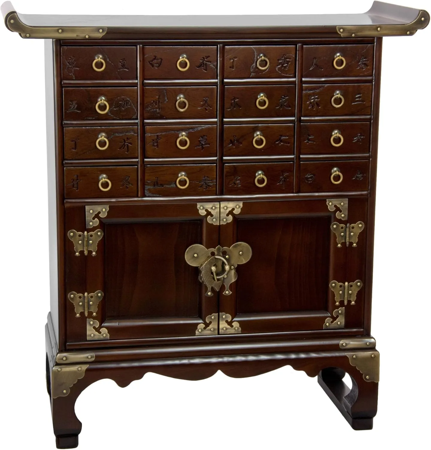 Oriental Furniture Korean Antique Style 16 Drawer Medicine Chest, Brown