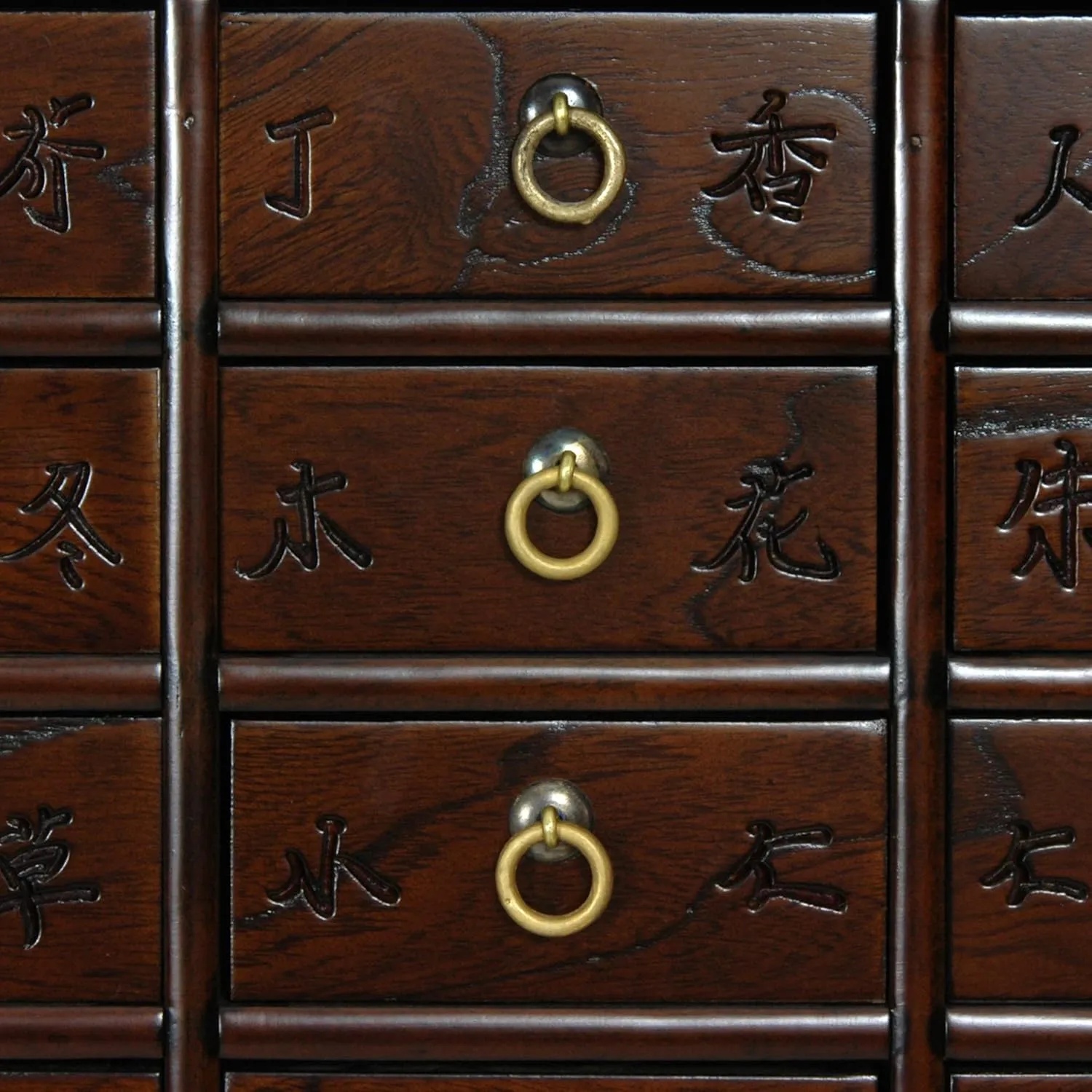 Oriental Furniture Korean Antique Style 16 Drawer Medicine Chest, Brown
