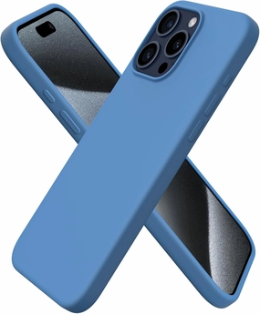 ORNARTO Compatible with iPhone 15 Pro Max Case 6.7", Slim Liquid Silicone 3 Layers Soft Gel Rubber Shockproof Protective Phone Case with Anti-Scratch Microfiber Lining-Blue