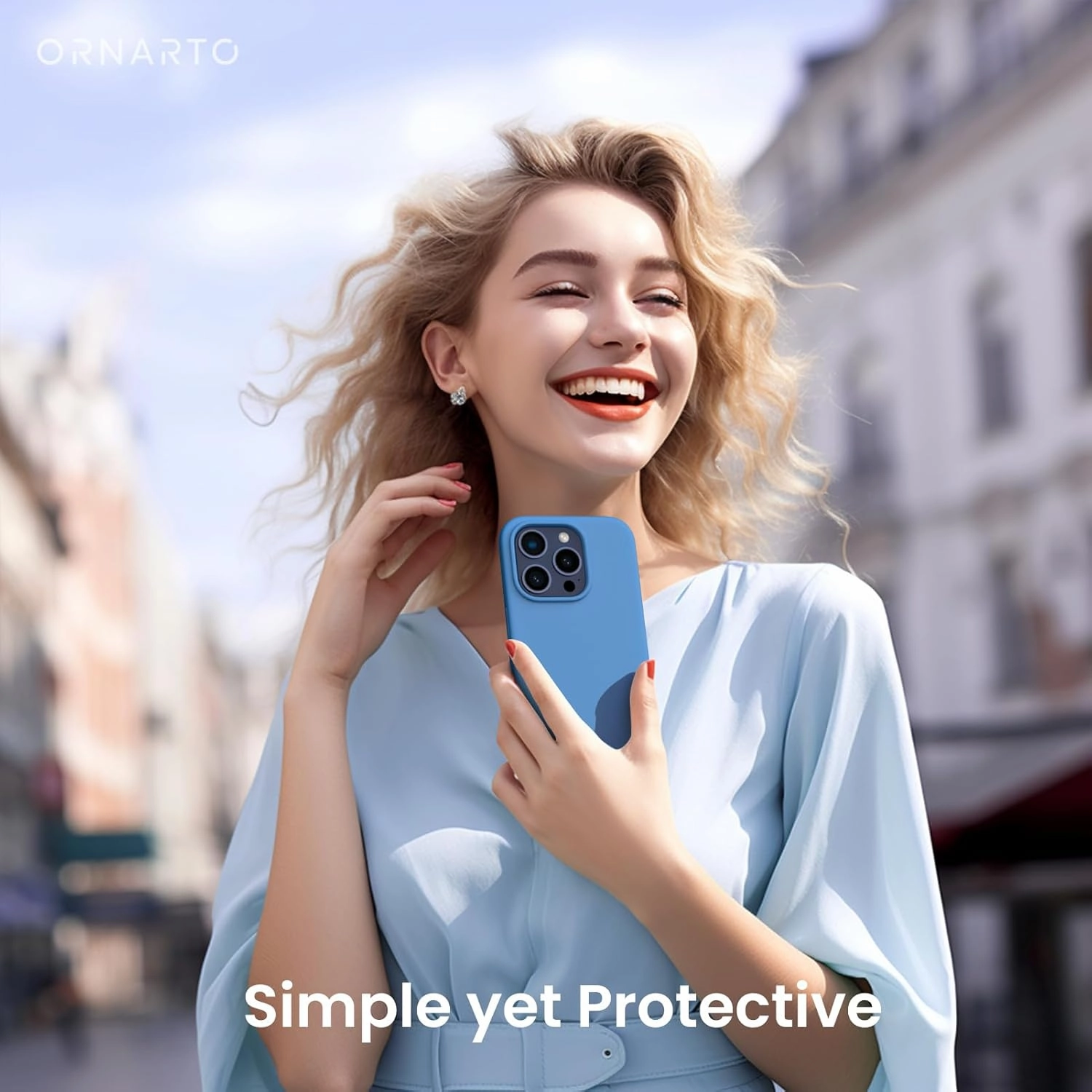 ORNARTO Compatible with iPhone 15 Pro Max Case 6.7", Slim Liquid Silicone 3 Layers Soft Gel Rubber Shockproof Protective Phone Case with Anti-Scratch Microfiber Lining-Blue