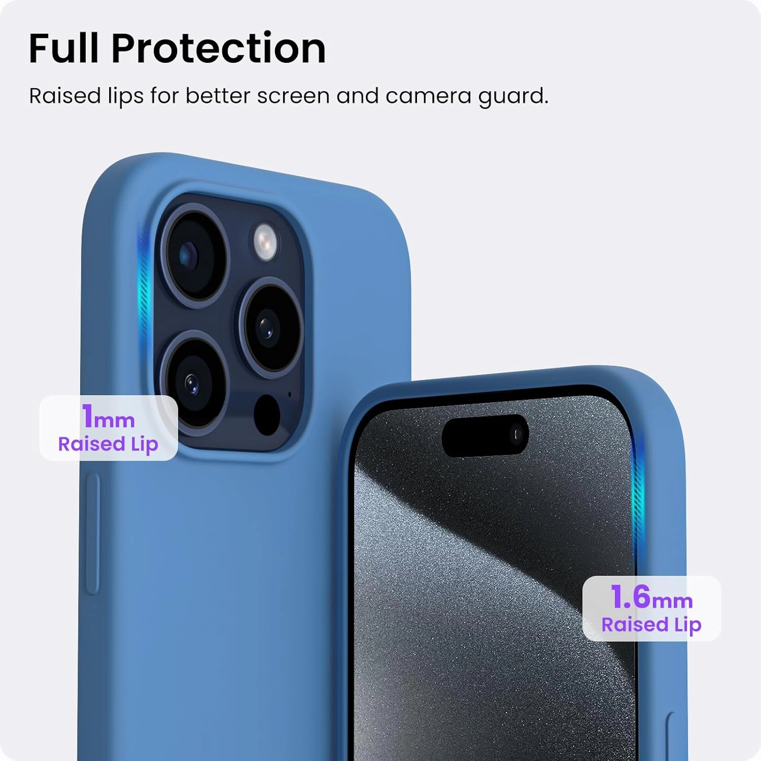ORNARTO Compatible with iPhone 15 Pro Max Case 6.7", Slim Liquid Silicone 3 Layers Soft Gel Rubber Shockproof Protective Phone Case with Anti-Scratch Microfiber Lining-Blue
