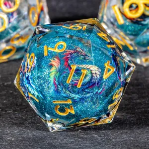 OUKELANWO Resin Sharp Edge DND Dice Set, Liquid Core Dice Set for Role Playing Game, 7pcs Blue Gold Polyhedral D and D Dice with Gift Box D20 D12 D10 D8 D6 D4